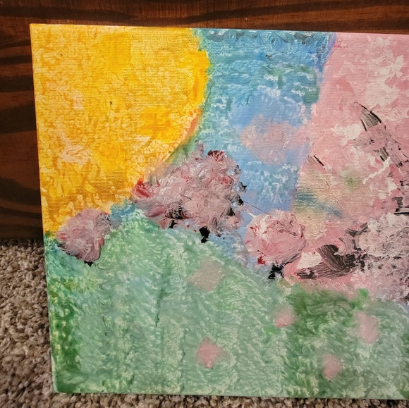 Abstract Canvas Art with Pink, Yellow, and Green Accents - Picture 2 of 10